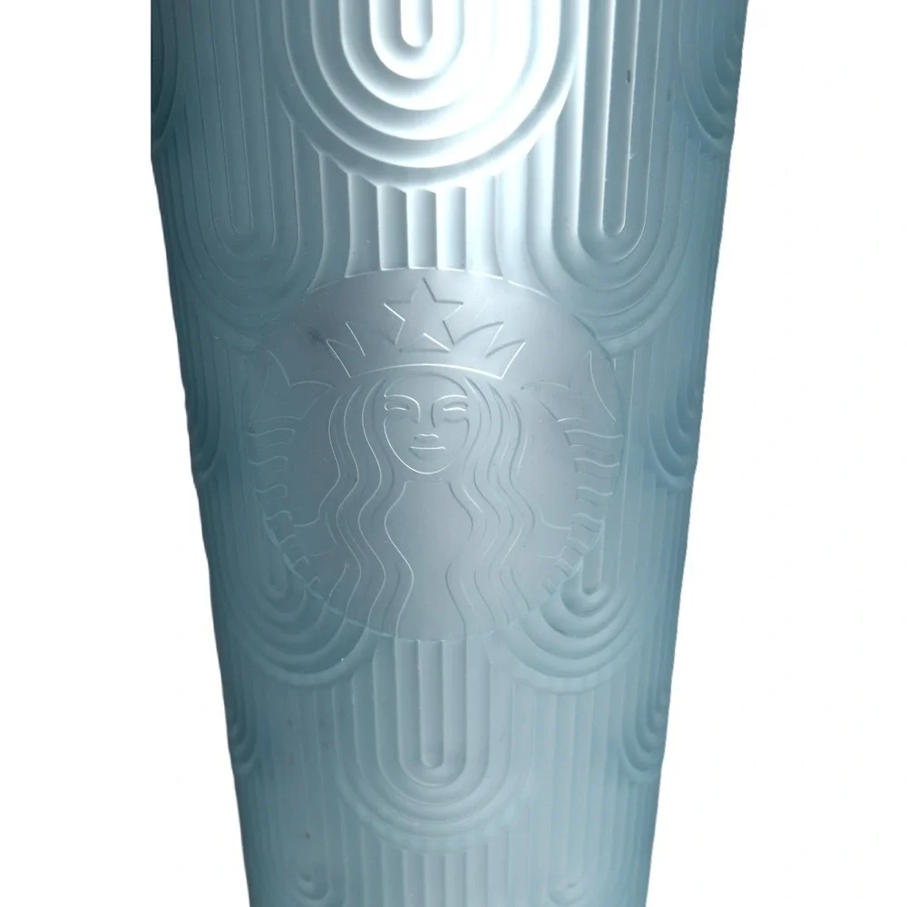 NWT Starbucks Cold Cup Tumbler Venti 24oz Blue Art Deco Embossed Arches 2022
